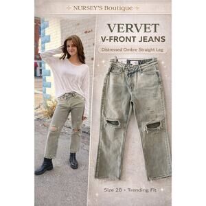 Vervet V Waist Ombre Distressed Jeans High Rise Straight Crop 28 NWOT